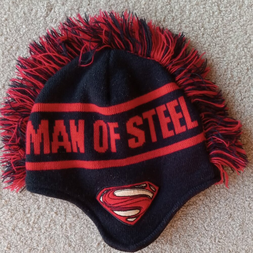 Child's Superman  Soft Knit Helmet Cap with Fringe